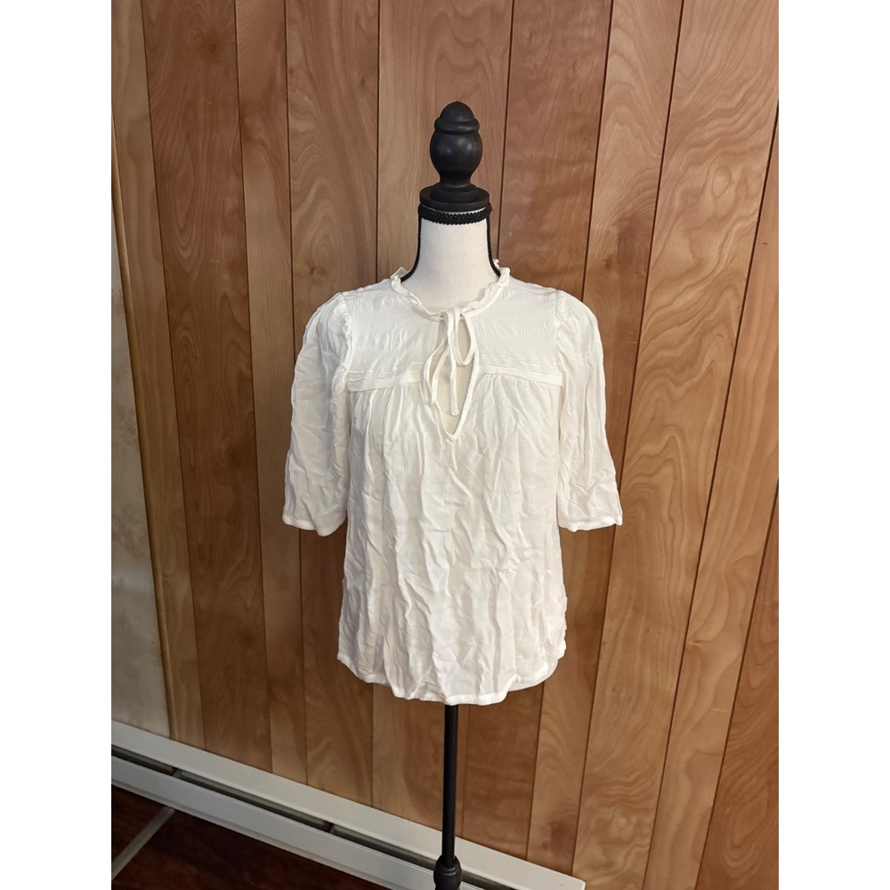 Sanctuary White Boho Ruffle Tie Neck Peasant Blouse Top XS CB2118BE3